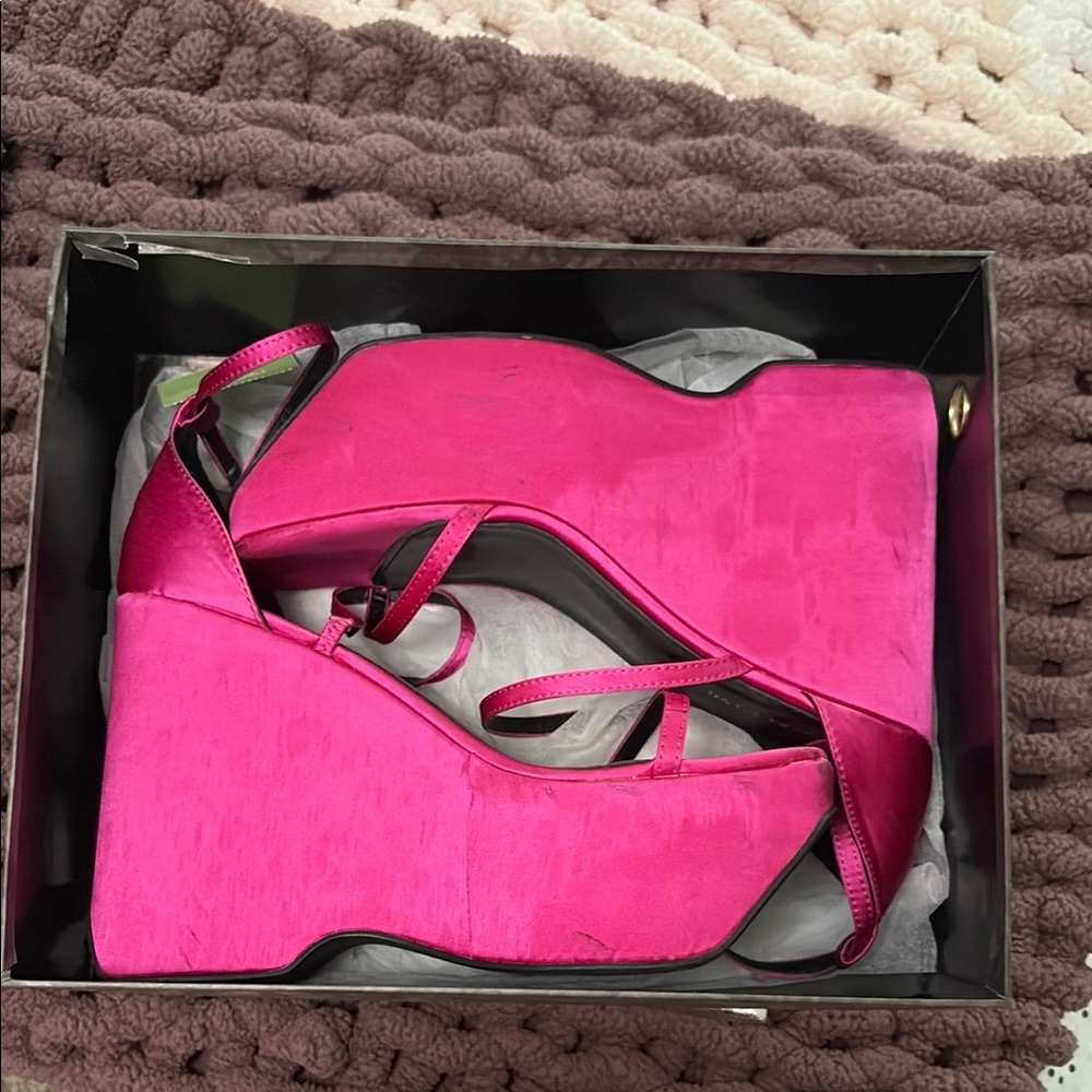 Pink Wedge Shoes with Vibrant Design
